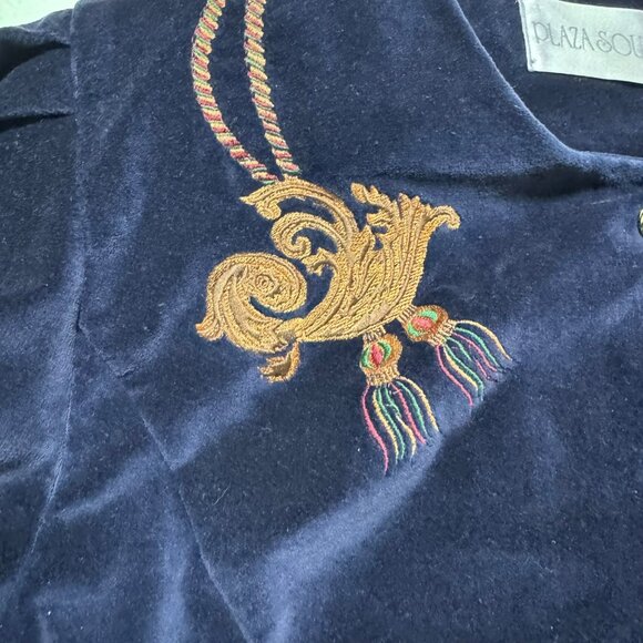 Vintage 80's Plaza South Blue Embroidered Velvet Button-Up Jacket Womens Size 12 - Picture 11 of 11